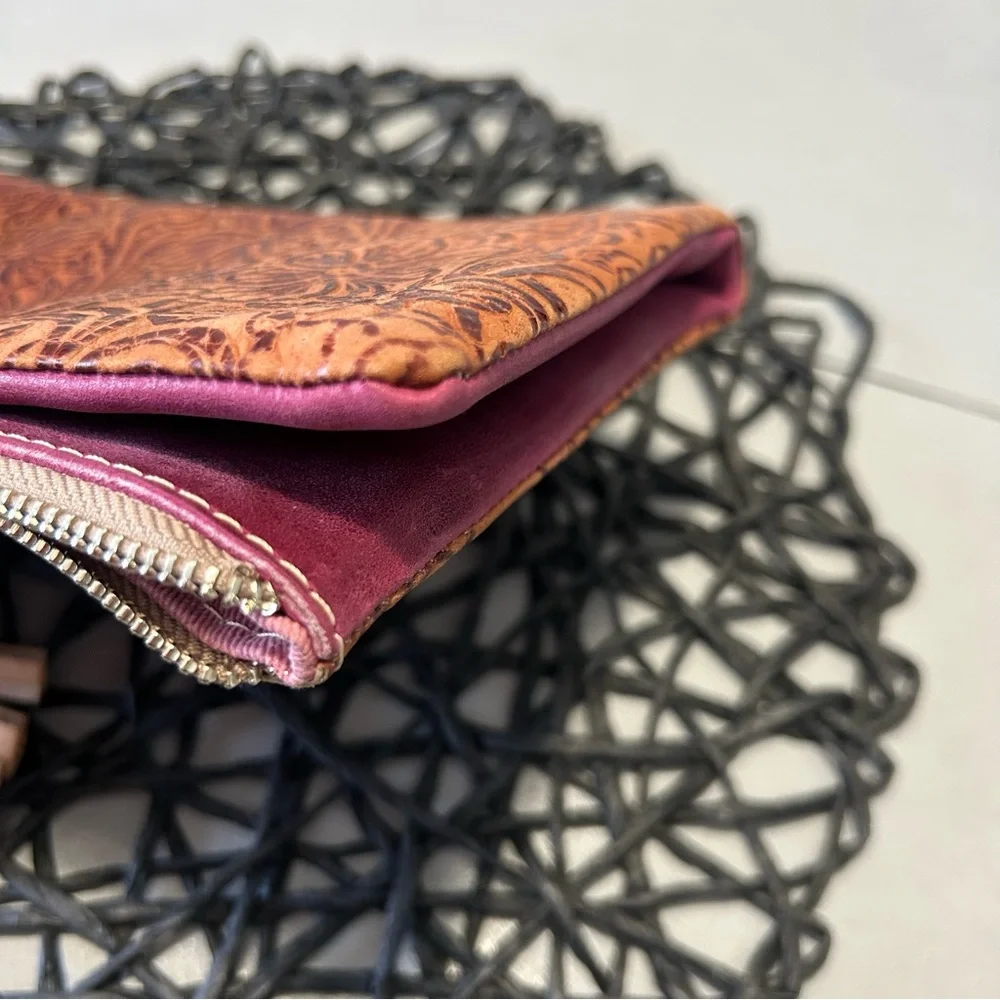 Consuela Sally Fold Over Leather Tooled Clutch